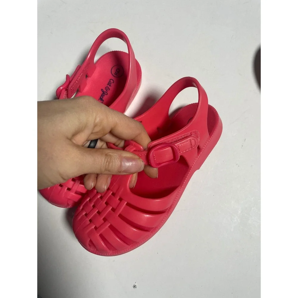 Cat & Jack Jelly Sandals Kids Size 9 Pink Fisherman Caged‎ Summer Beach Shoes